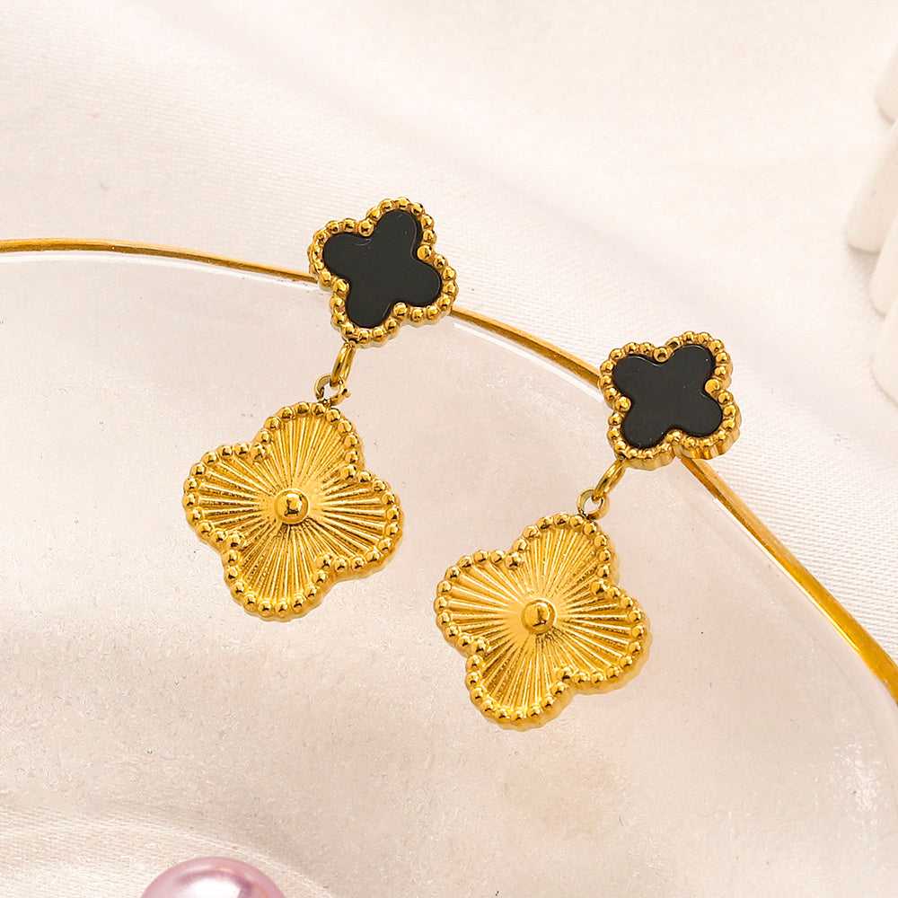 304 Stainless Steel Double Quatrefoil Drop Earrings