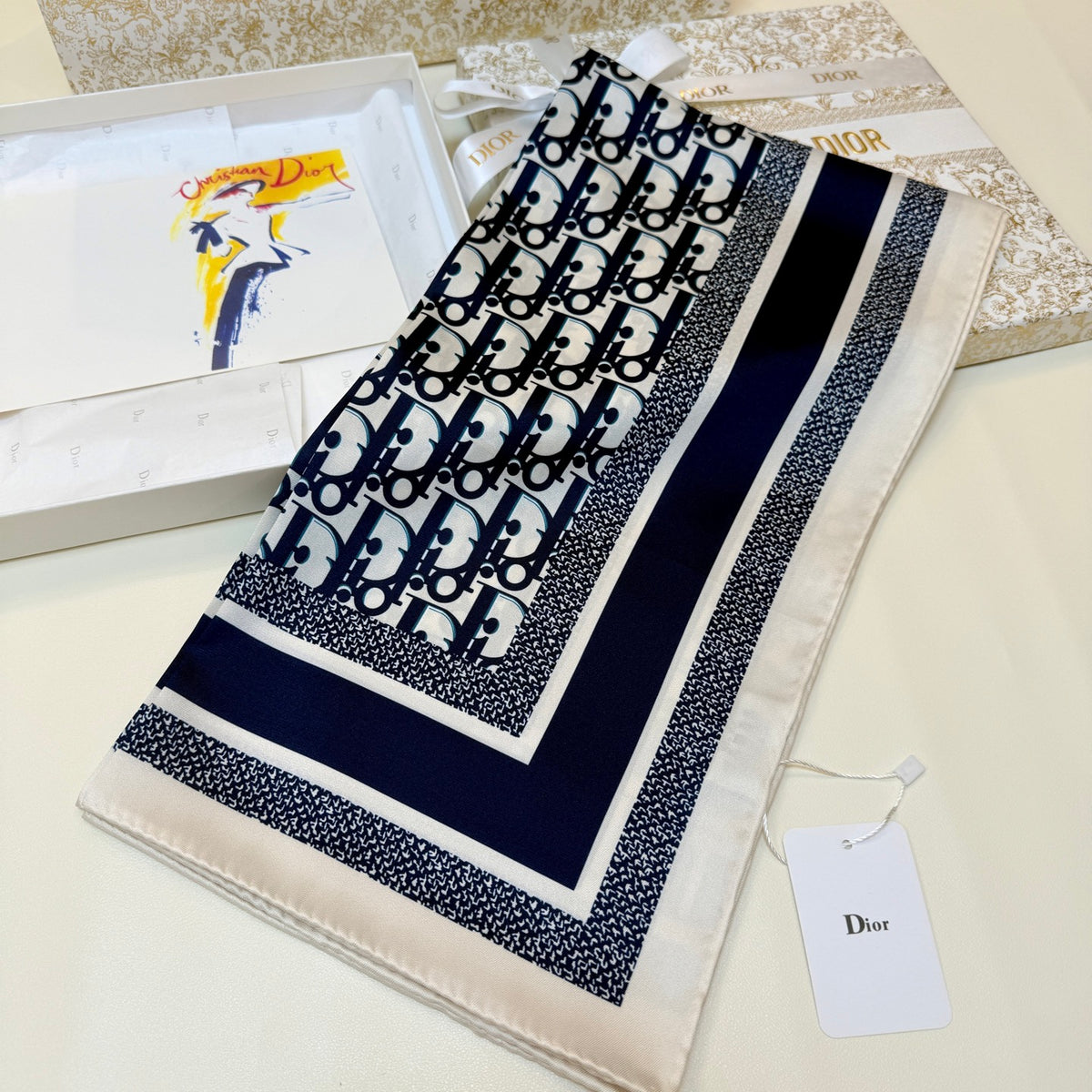 Repeating Monogram Stripe-Edge Square Scarf - 90 x 90 cm