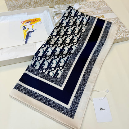 Repeating Monogram Stripe-Edge Square Scarf - 90 x 90 cm