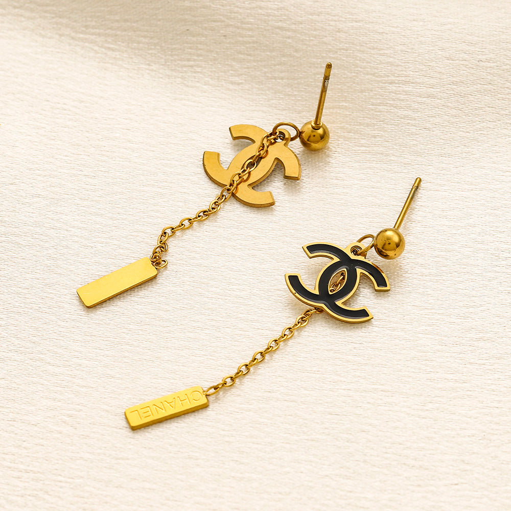 304 Stainless Steel Interlocking-C Bar Chain Drop Earrings