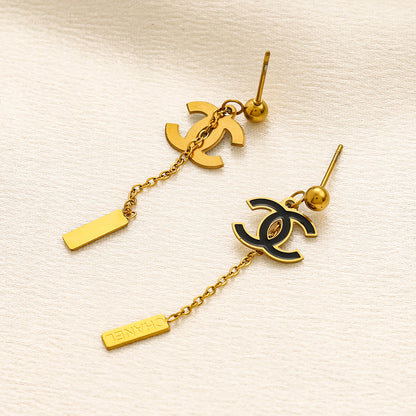 304 Stainless Steel Interlocking-C Bar Chain Drop Earrings