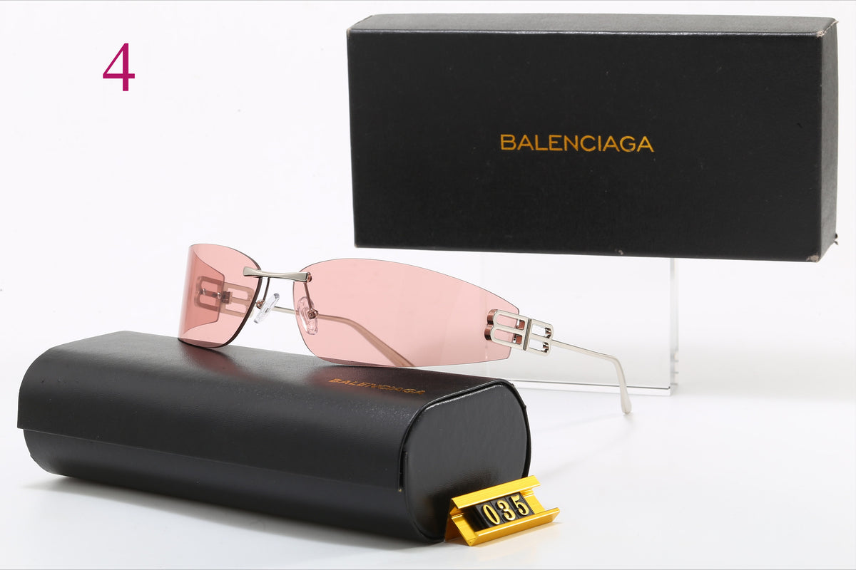 Rimless Rectangular Sunglasses with Sculpted Temple Detail