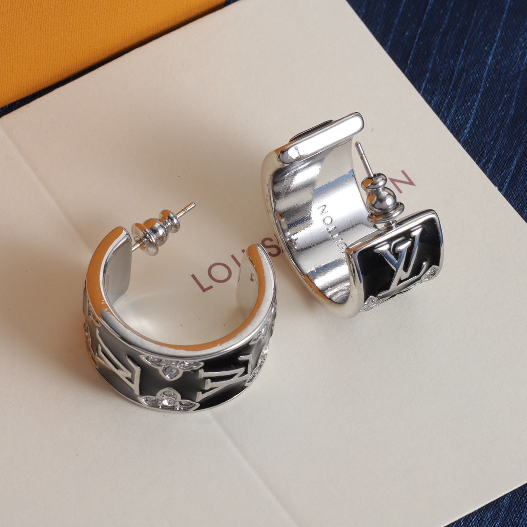 Color-Inlay Floral Hoop Earrings