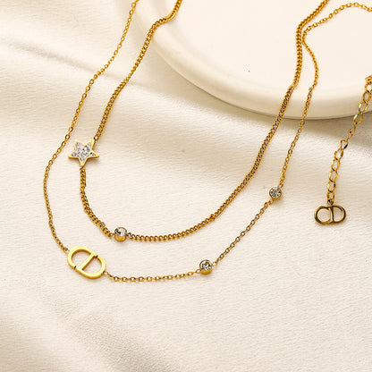 304 Stainless Steel Layered Bar & Monogram Necklace