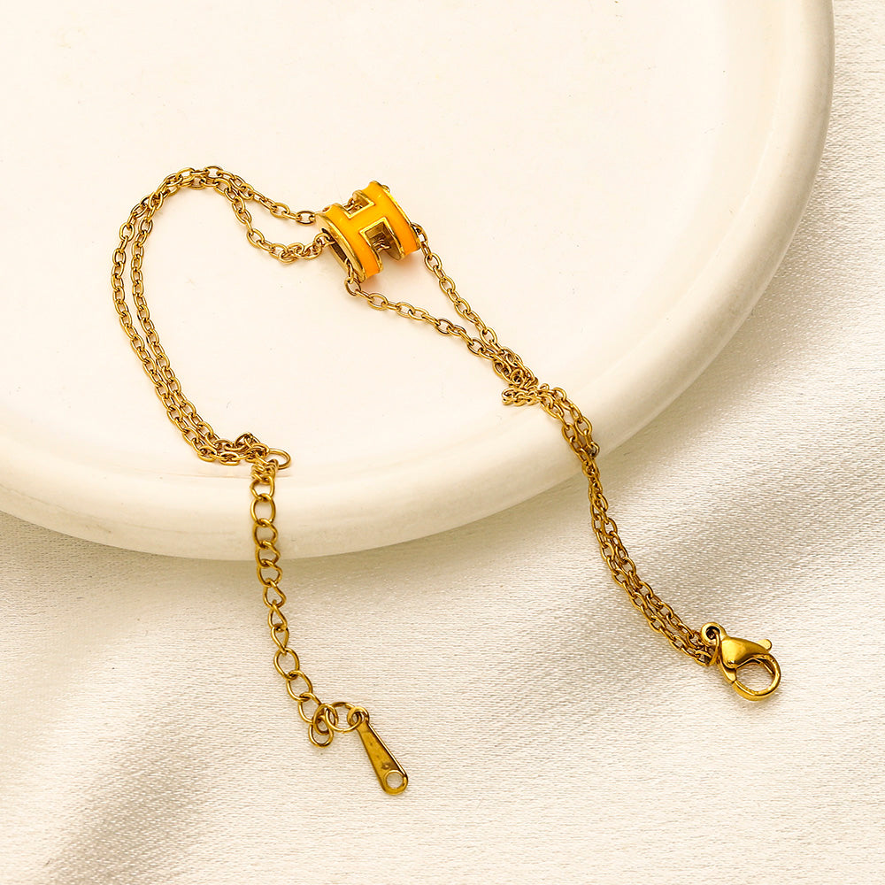 304 Stainless Steel Color-Accent Letter Charm Chain Bracelet