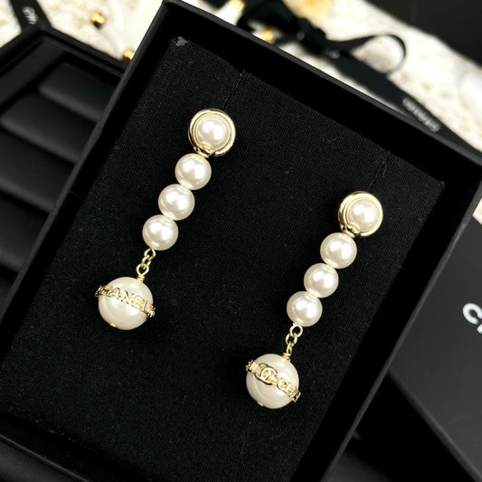 Pearl-Effect Bead Line Drop Earrings