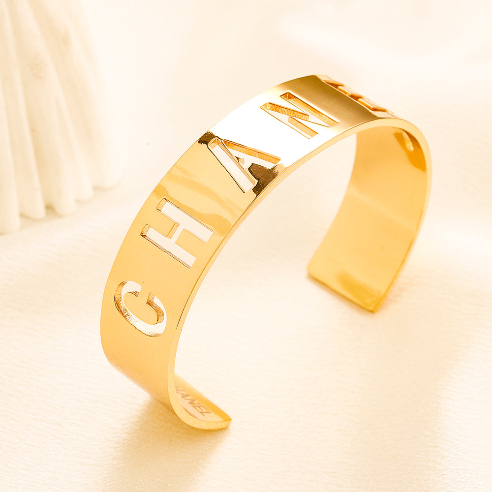 304 Stainless Steel Cutout Letter Cuff Bracelet