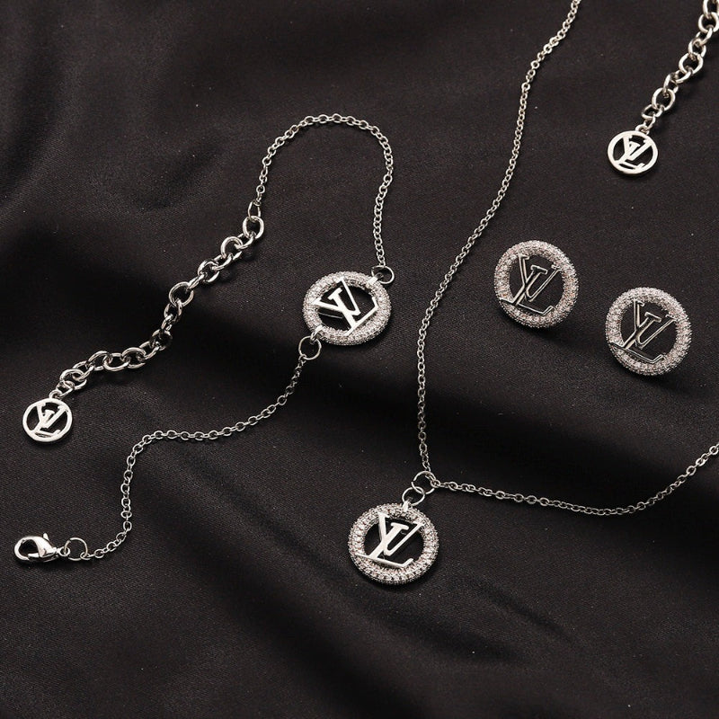 Kupfer Zirkonium Echt Vergoldet Ohrringe Armband Halskette Set