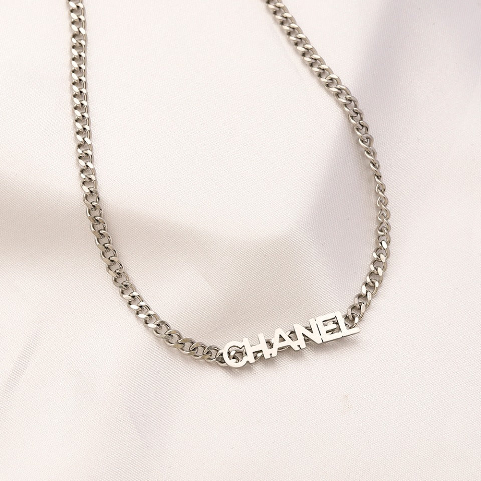 304 Stainless Steel Letter-Bar Curb Chain Necklace
