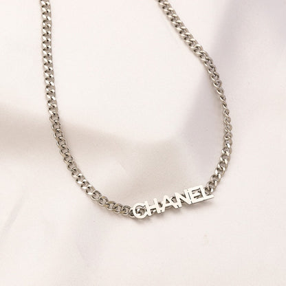 304 Stainless Steel Letter-Bar Curb Chain Necklace