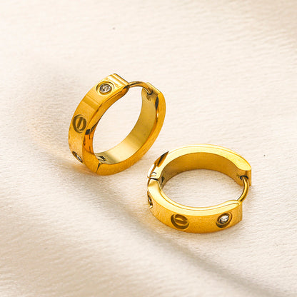 304 Stainless Steel Screw-Detail Huggie Earrings
