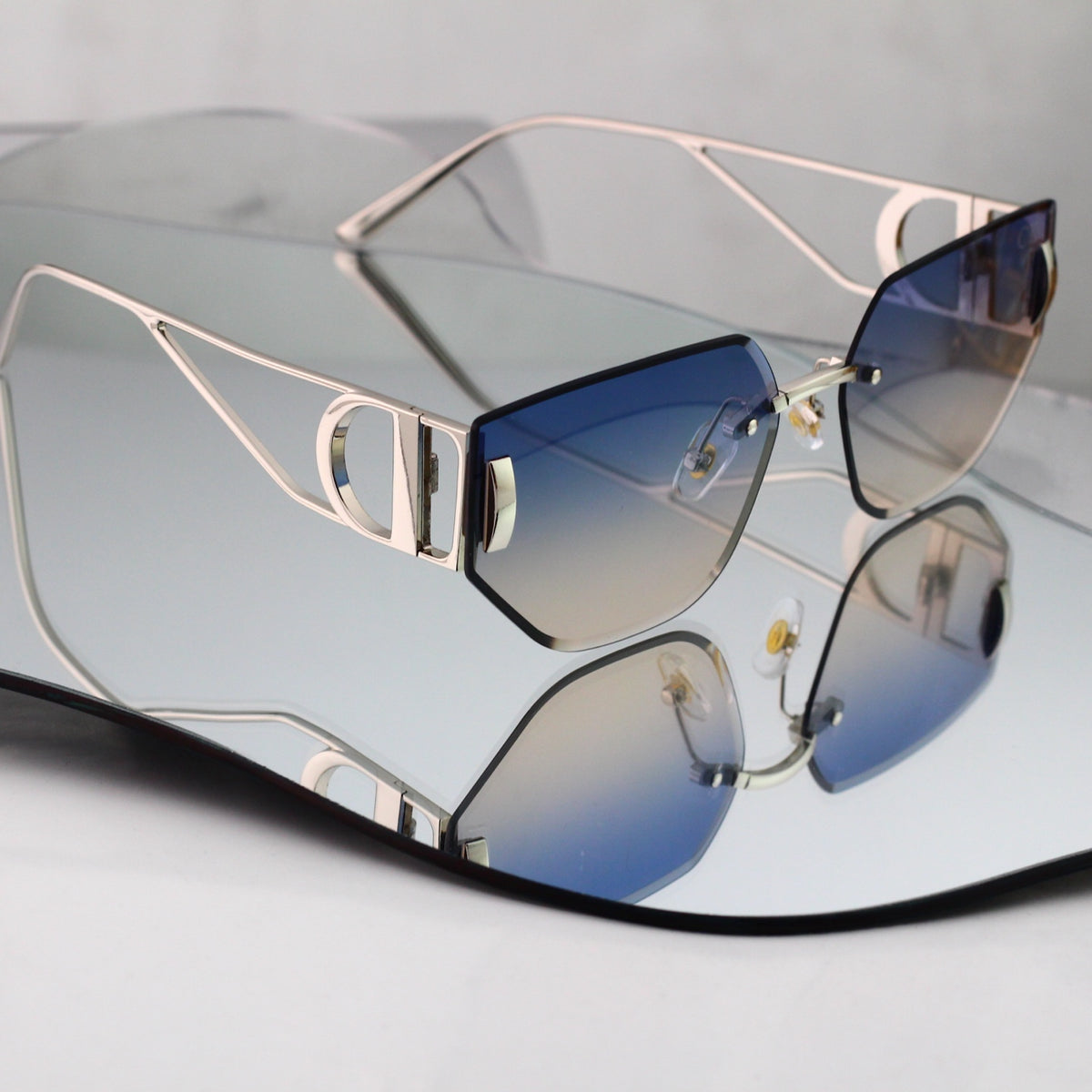 Rectangular Metal Sunglasses with Twin Bridge Bars
