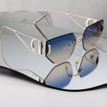 Rectangular Metal Sunglasses with Twin Bridge Bars