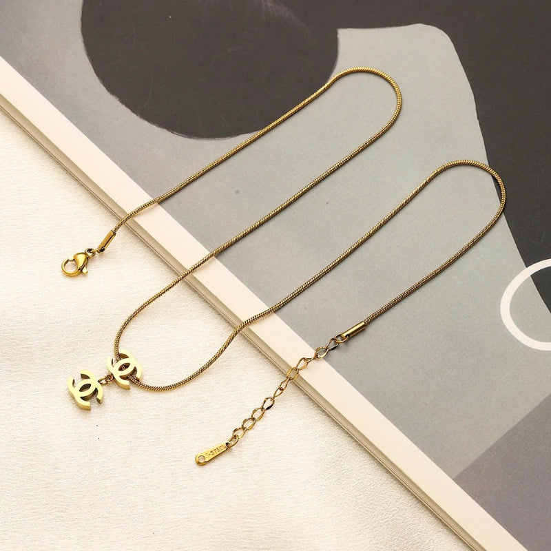 304 Stainless Steel Small Interlocking-C Fine Chain Necklace