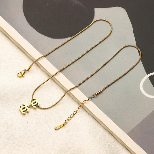 304 Stainless Steel Small Interlocking-C Fine Chain Necklace