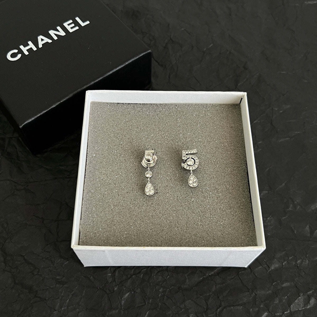 Asymmetric Number 5 Teardrop Earrings