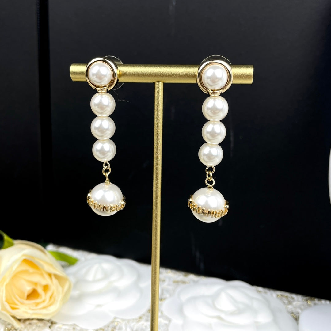 Pearl-Effect Bead Line Drop Earrings