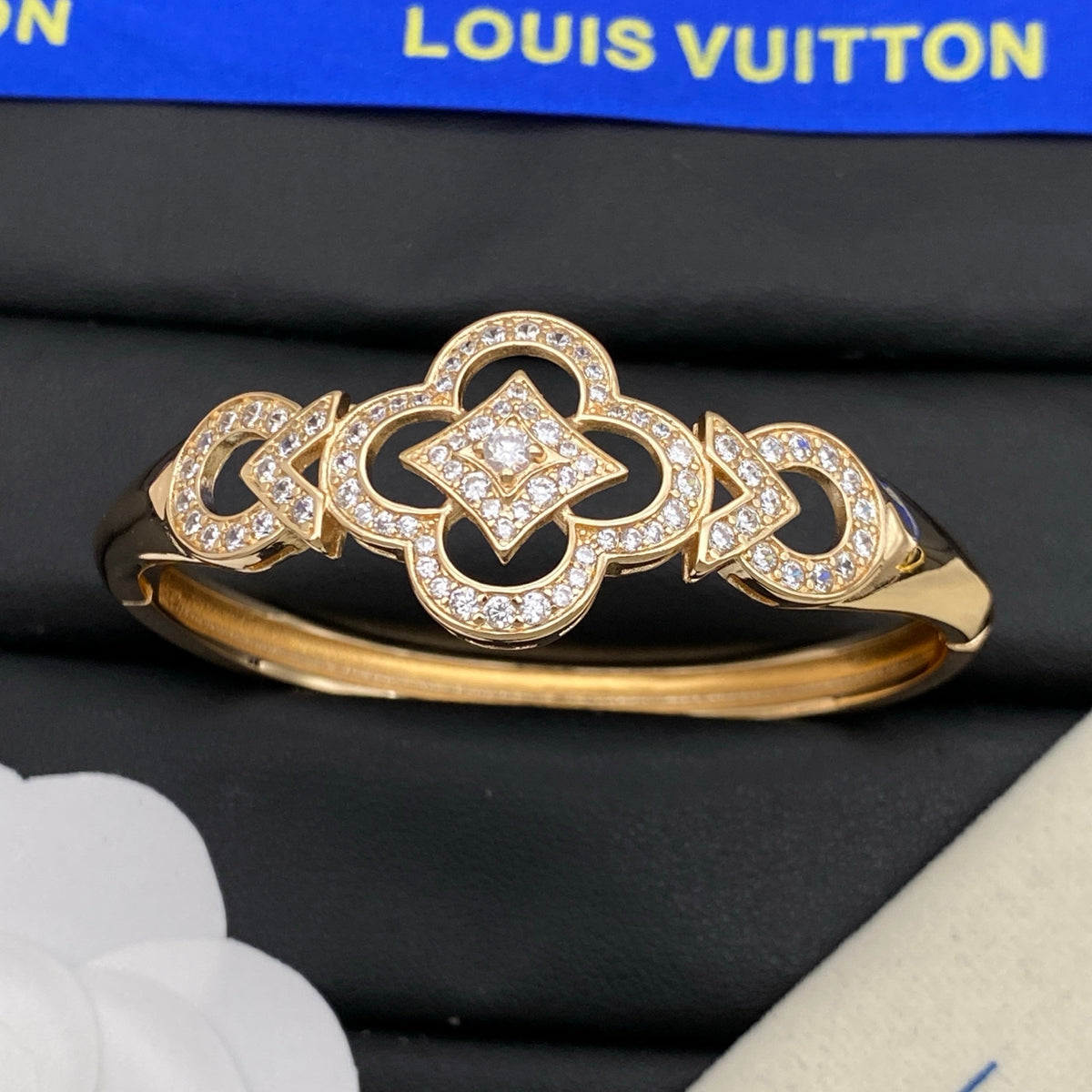Pave Quatrefoil Open Cuff Bracelet