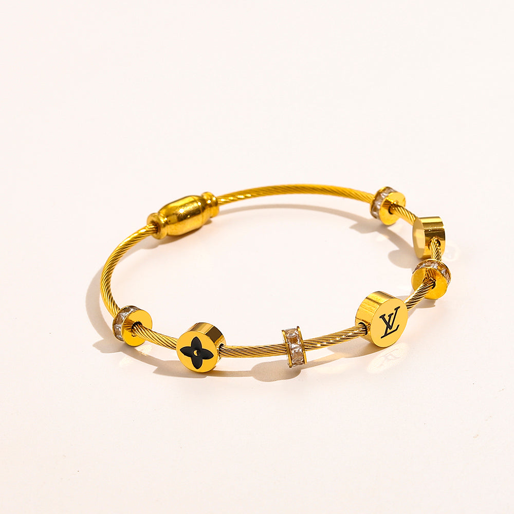 304 Stainless Steel Monogram Bead & Bar Bracelet