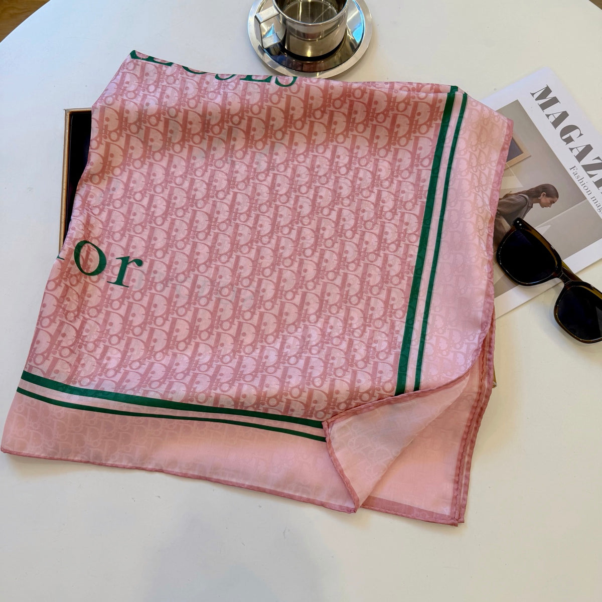 Striped Border Monogram Square Scarf - 90 x 90 cm