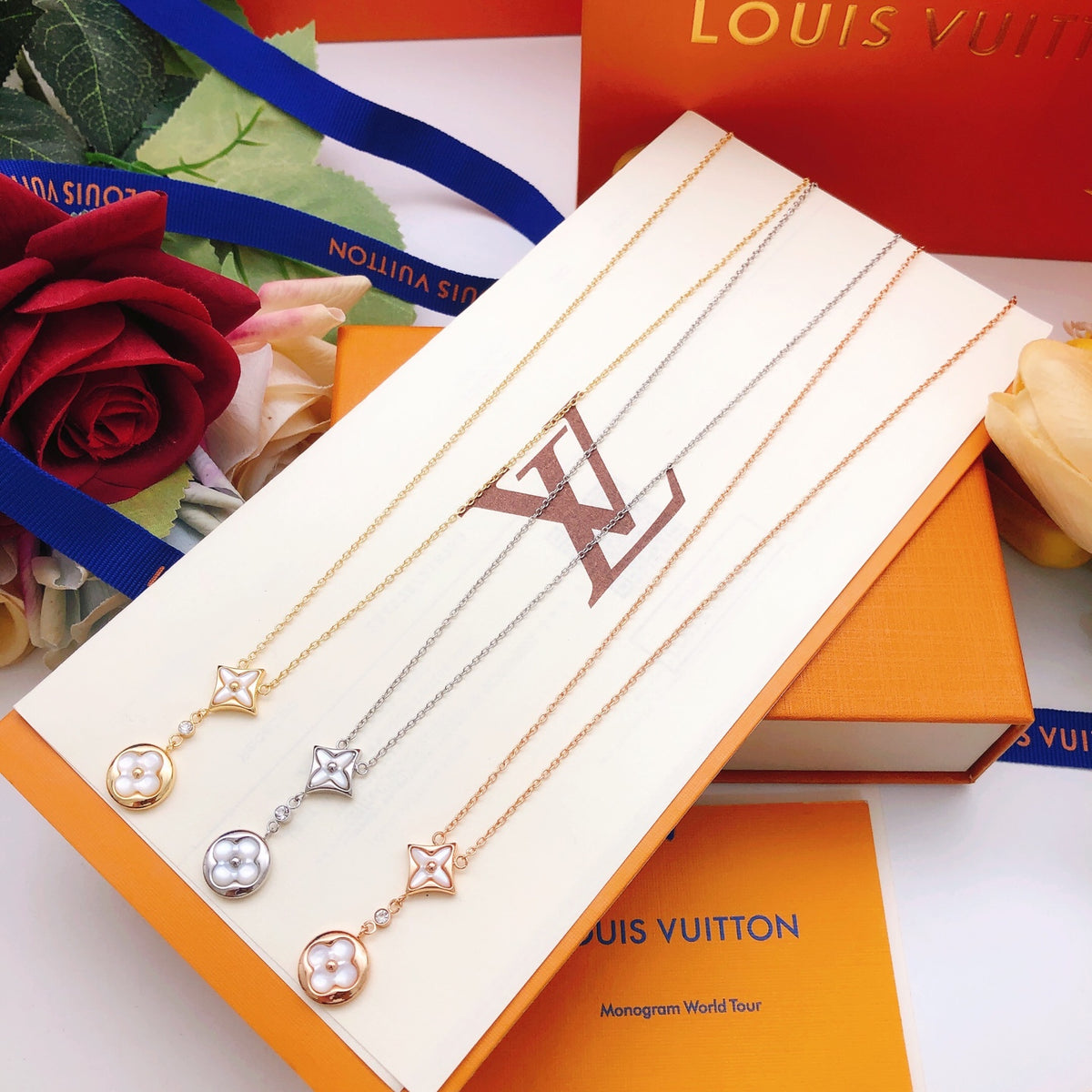 Monogram & Floral Square Drop Necklace