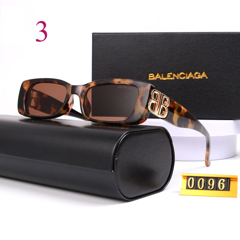 Rounded Rectangular Sunglasses with Decorative Logo Hinges