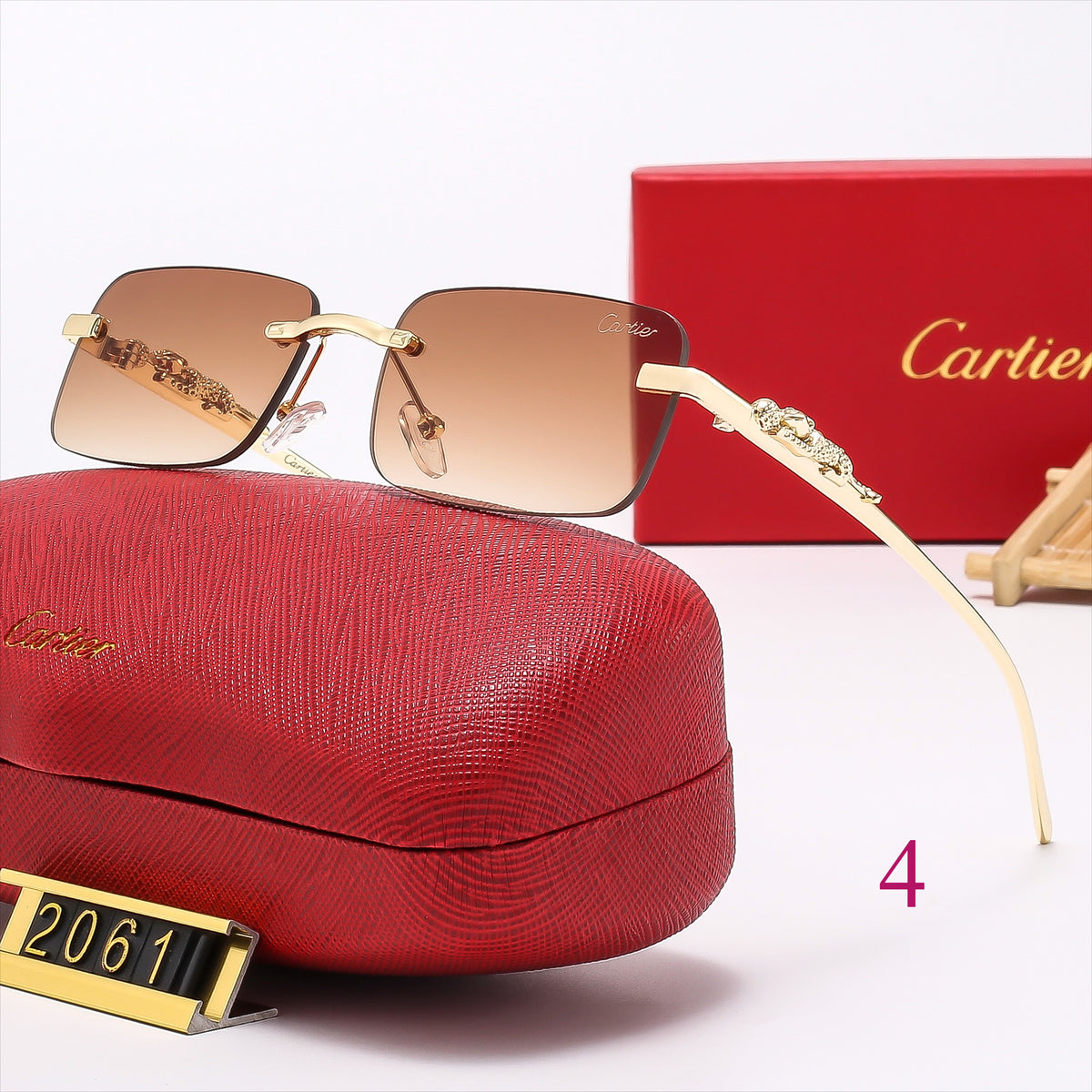 Slim Rimless Rectangle Sunglasses with Decorative Hinges