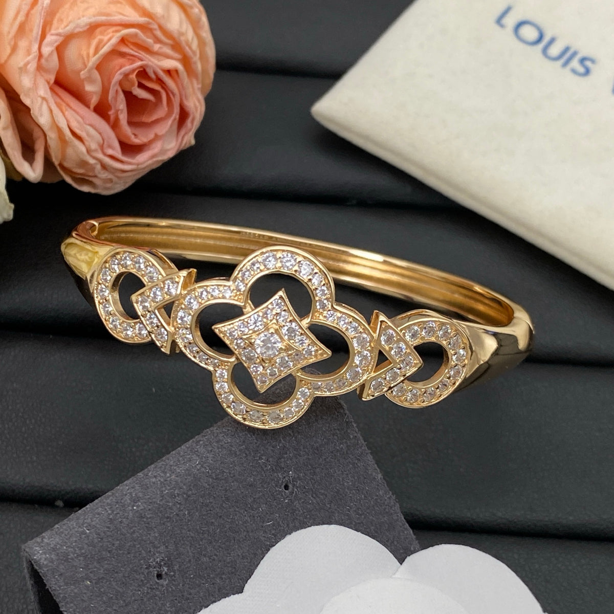 Pave Quatrefoil Open Cuff Bracelet