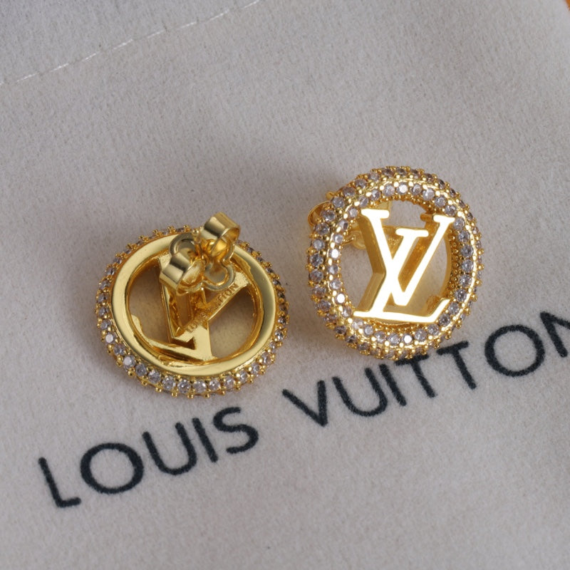 Pave-Rim Round Monogram Stud Earrings