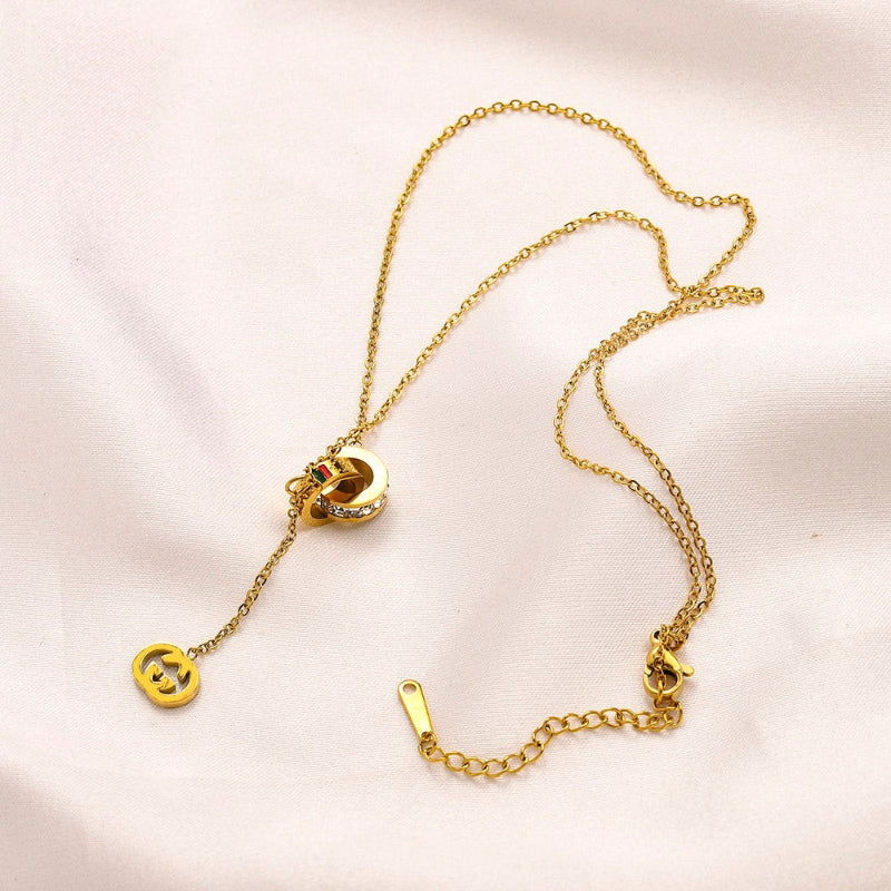 304 Stainless Steel Round Monogram Lariat Necklace