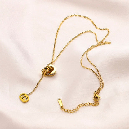 304 Stainless Steel Round Monogram Lariat Necklace
