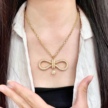 Pave Infinity Pendant Necklace with Pearl-Look Drop