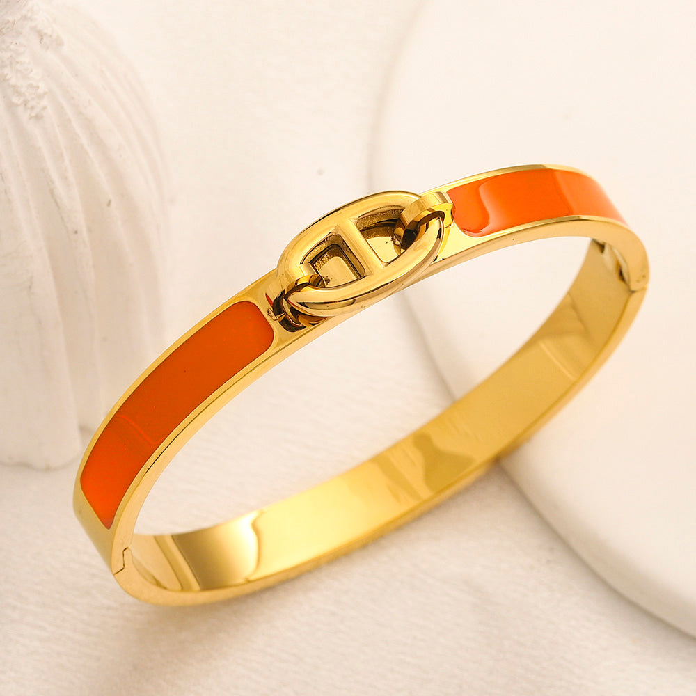 304 Stainless Steel Color-Inlay Oval-Link Bangle Bracelet