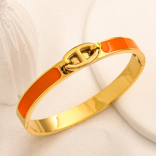 304 Stainless Steel Color-Inlay Oval-Link Bangle Bracelet