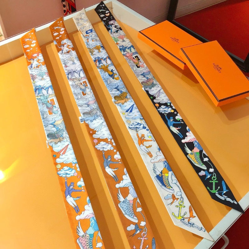 Illustrated Equestrian Ribbon Scarf - 5 x 120 cm