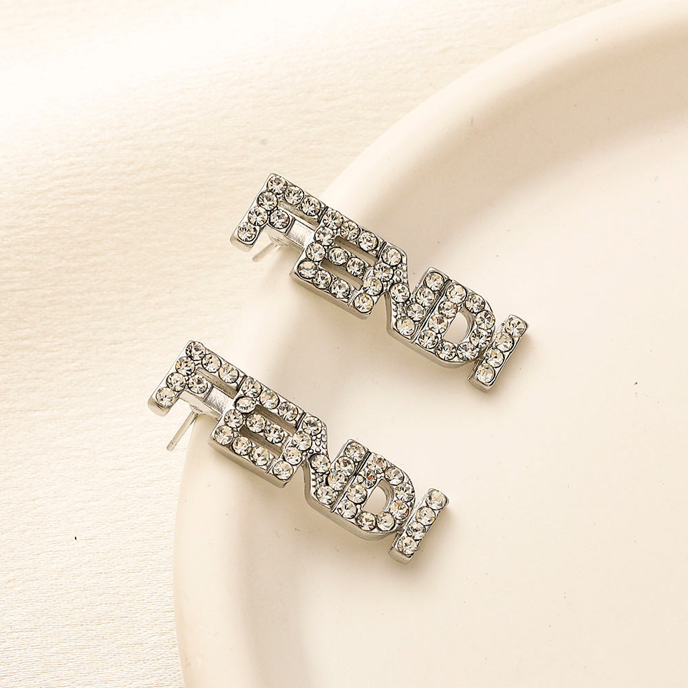 304 Stainless Steel Pave Letter Bar Stud Earrings