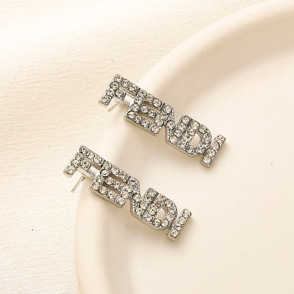 304 Stainless Steel Pave Letter Bar Stud Earrings