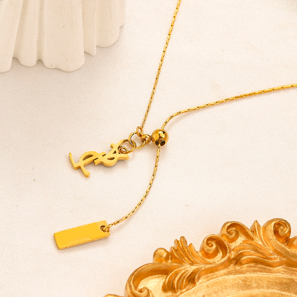 304 Stainless Steel Monogram & Bar-Tag Lariat Necklace