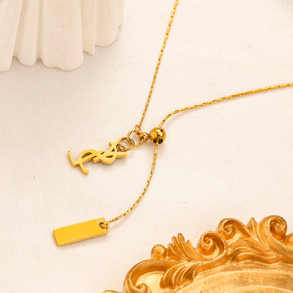 304 Stainless Steel Monogram & Bar-Tag Lariat Necklace