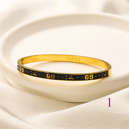304 Stainless Steel Color-Inlay Double-G Bangle Bracelet