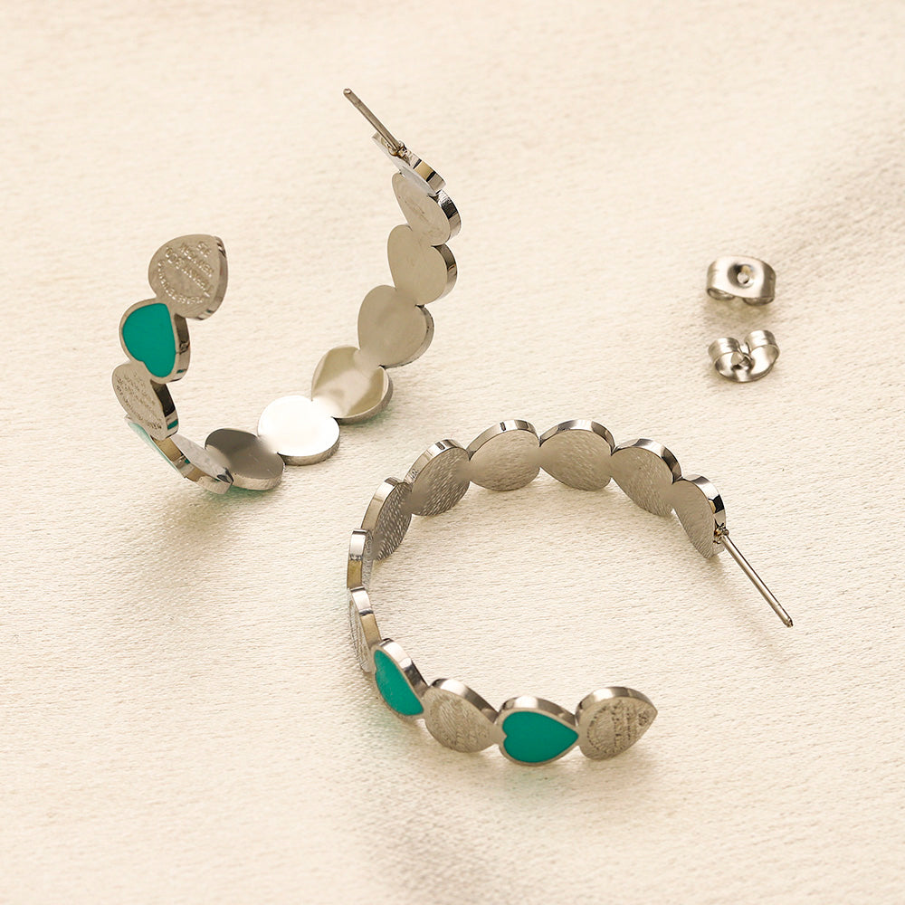 304 Stainless Steel Colorful Heart-Link Hoop Earrings