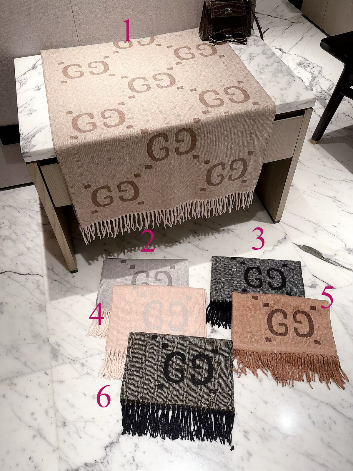 Oversized Double-G Motif Fringed Scarf