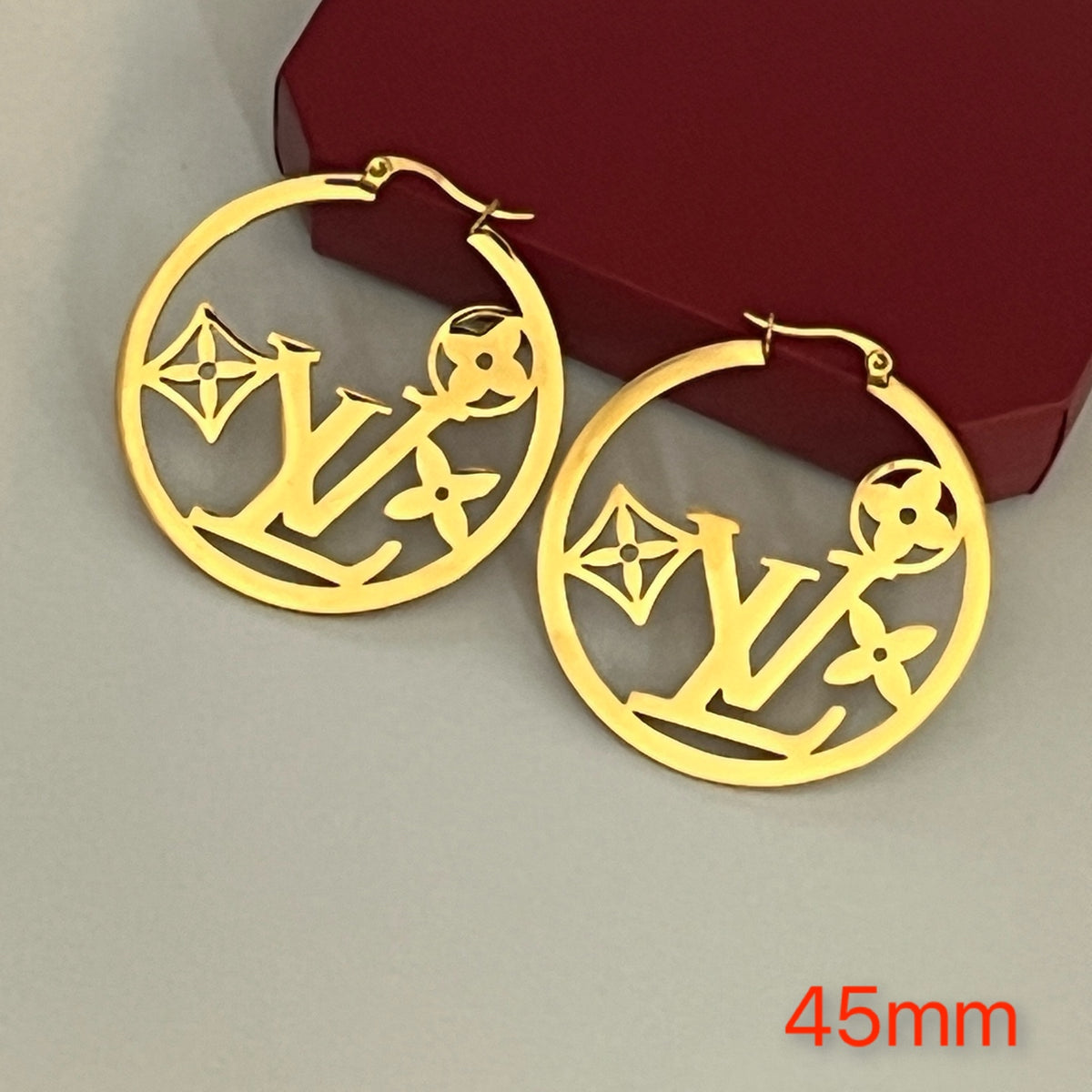 304 Stainless Steel Floral Monogram Hoop Earrings
