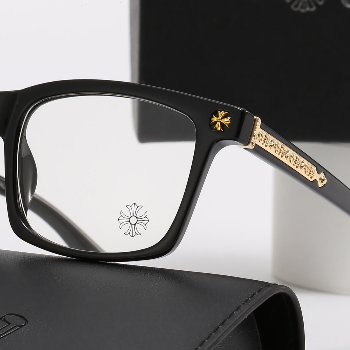 Angular Clear-Lens Glasses with Sculpted Browline