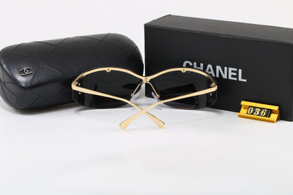 Slim Oval Sunglasses with Metallic Temple Accents