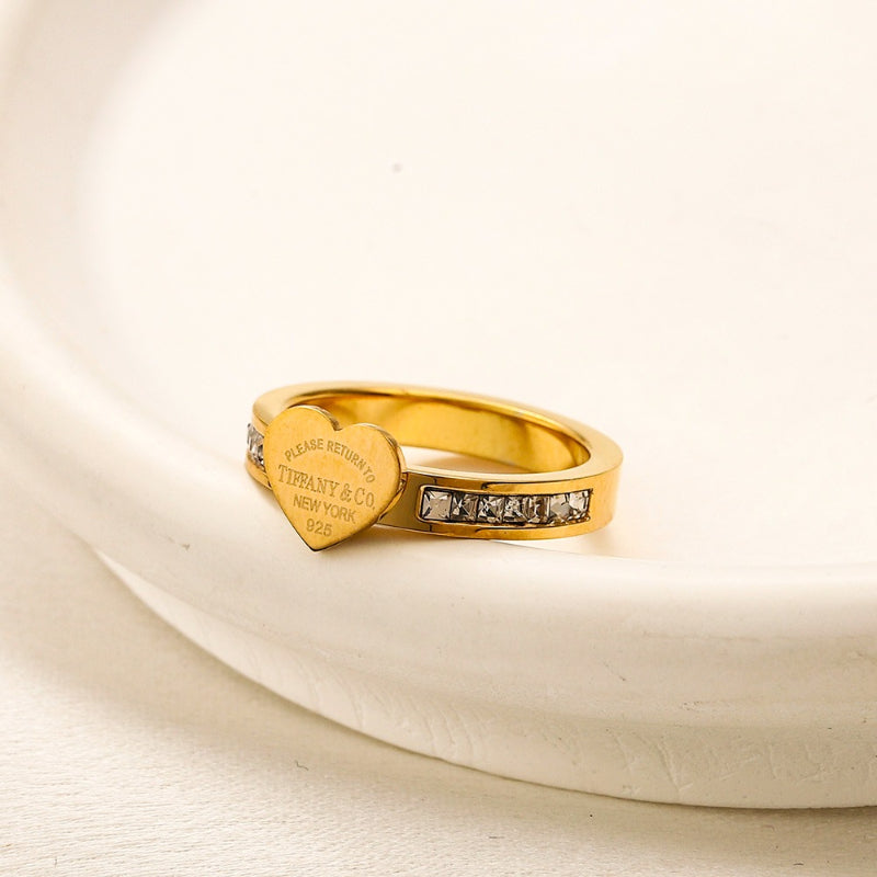 Copper Zirconium Real Gold Plated Ring,Rings Collection、T*ffany  Series