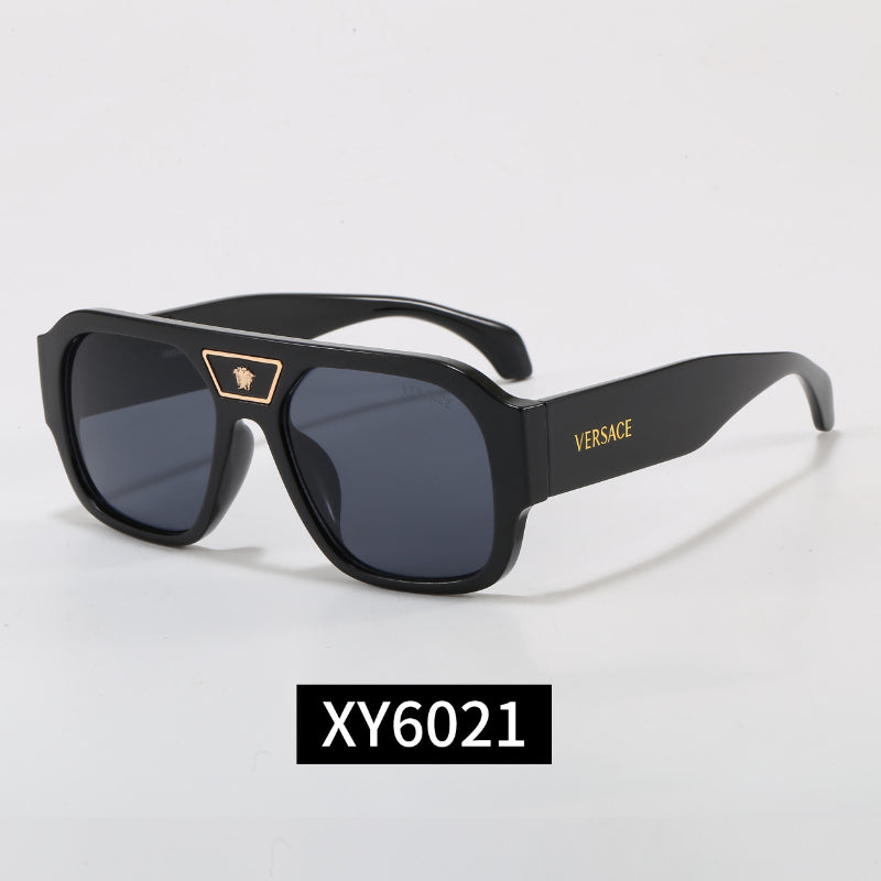 Flat-Brow Aviator Sunglasses with Wide Logo Temples