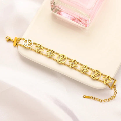 304 Stainless Steel Multi-Row Chain Monogram Bracelet