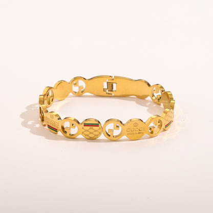 304 Stainless Steel Cutout Double-G Station Bangle Bracelet