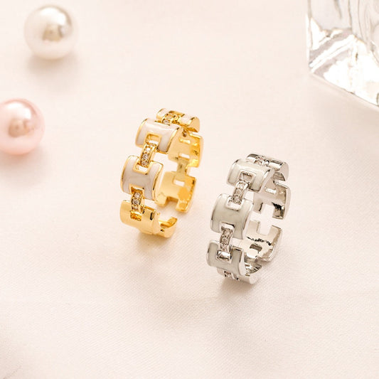 Copper Zirconium Real Gold Plated Ring,Rings Collection、He*mes Series